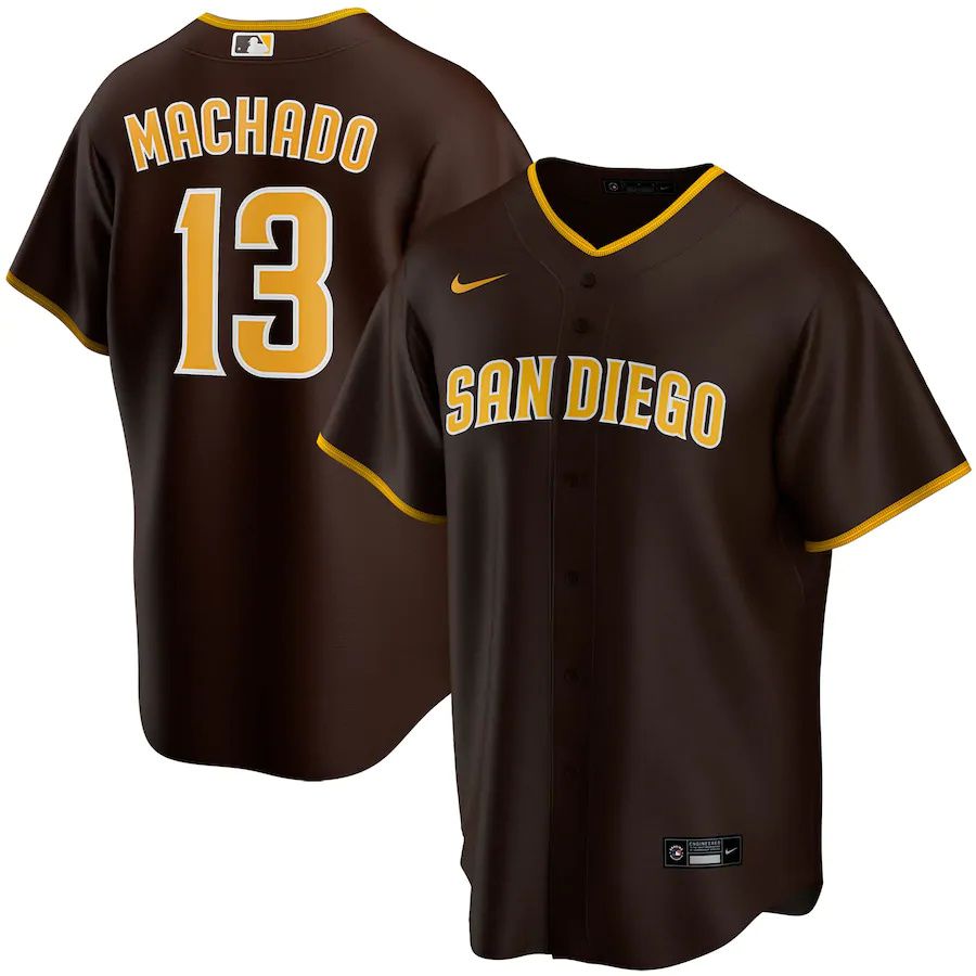 Mens San Diego Padres #13 Manny Machado Nike Brown Alternate Replica Player MLB Jerseys